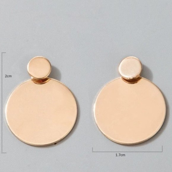 Golden modern disc earring - Picture 3 of 3